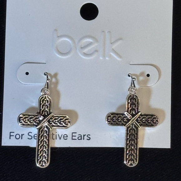 Belk Silver and Black Cross Dangling Earrings 1.5inch - Picture 3 of 8